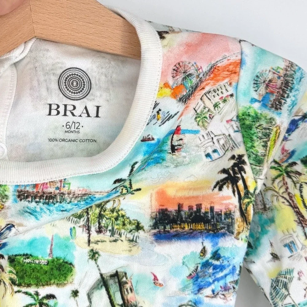New BRAI Organic Cotton Colorful Coastal Tropical Baby Footie Sleeper 6-12 month
